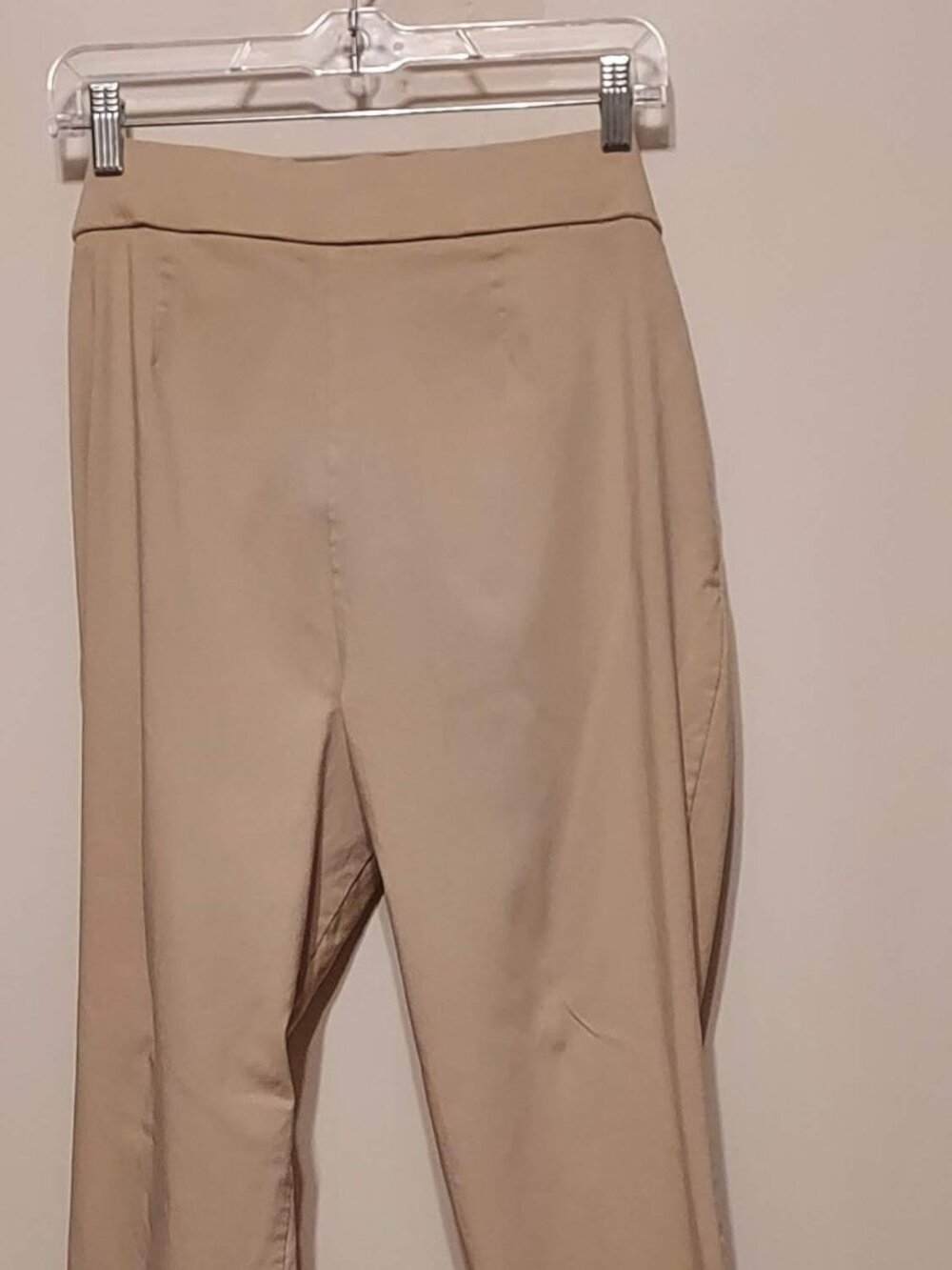 Counterpants Womans Beige Ankle Pants Sz L Stretch Pull On Pockets Rayon Nylon